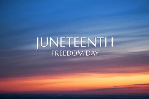 Juneteenth Freedom Day text on background of sunrise or sunset. Since 1865. Stock Photos