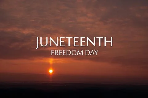 Juneteenth Freedom Day text on background of sunrise or sunset. Since 1865. Stock Photos