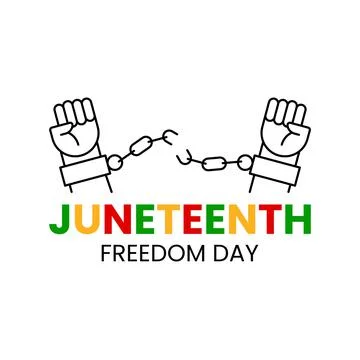 Juneteenth Freedom Day. Two hands with clenched fists breaking chains. June 1 Stock Illustration