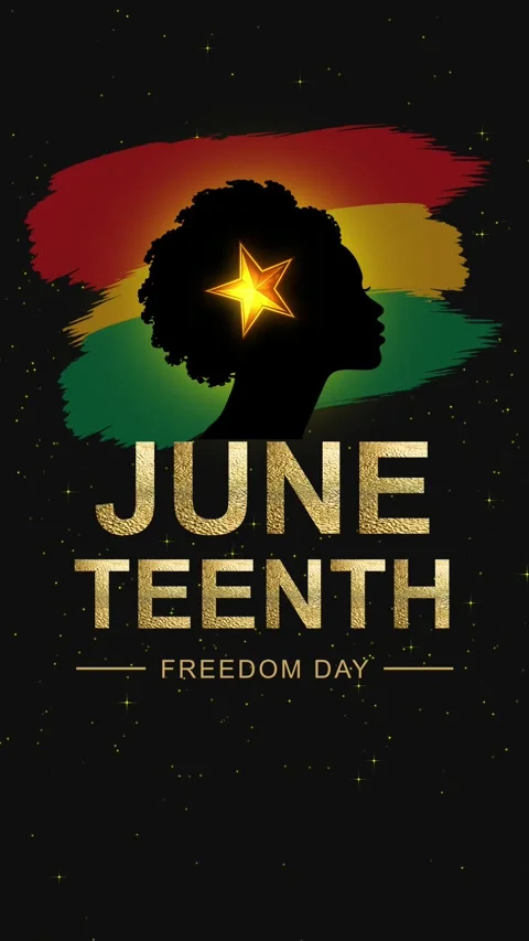 Juneteenth Freedom Day Vertical Video with Silhouette Gold Glitter Text Stock Footage 336263360