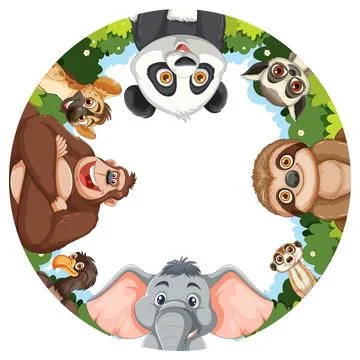 Jungle Animals Forming a Circle with Copy Space Stock Illustration