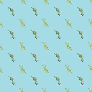 Jungle animals seamless pattern with green bird cockatoo ornament. Blue backg Illustrazione stock