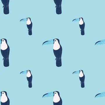 Jungle bird seamless pattern in doodle style with simple toucan shapes orname Illustrazione stock