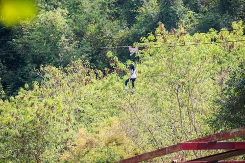 Jungle flight, zip line Stock Photos