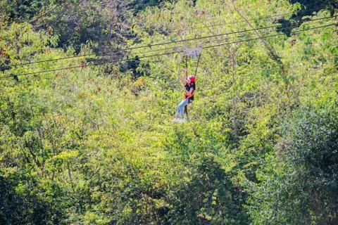 Jungle flight, zip line Stock Photos