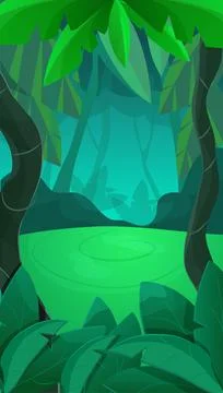Jungle forest game splash screen, vertical background dark magic night in Stock Illustration