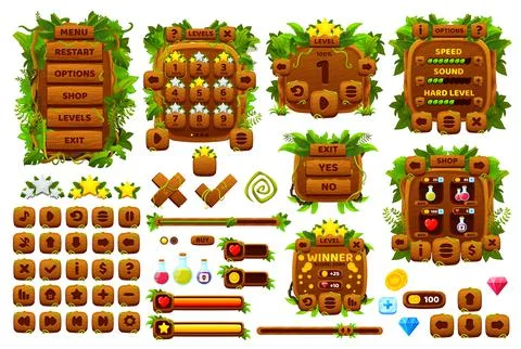 Jungle forest lianas game interface, ui buttons Illustrazione stock