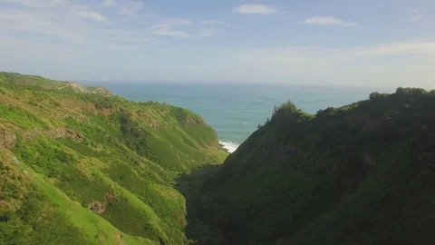 Jungle Forest Valley River Fly Through Valley Towards Ocean Aerial Stock Footage 72167153