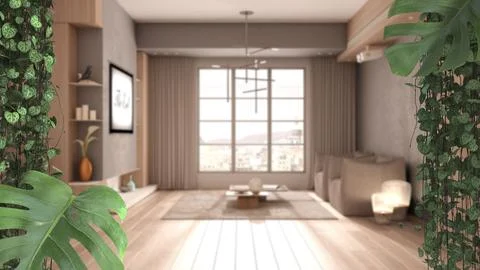 Jungle frame, biophilic concept idea interior design. Tropical leaves over .. Ilustração Stock