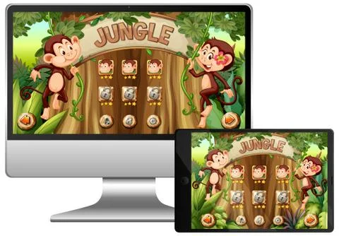 Jungle game on computer screen Stock Illustration