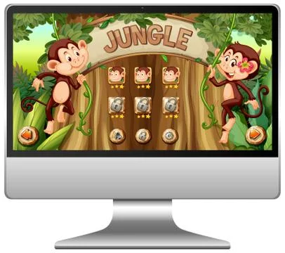 Jungle game on computer screen Stock Illustration