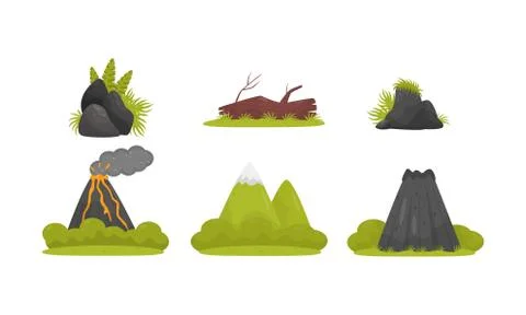 Jungle Landscape Elements Isolated On White Background Vector Set For Video Game Stock Illustration