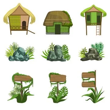 Jungle Landscape Elements Set Illustrazione stock