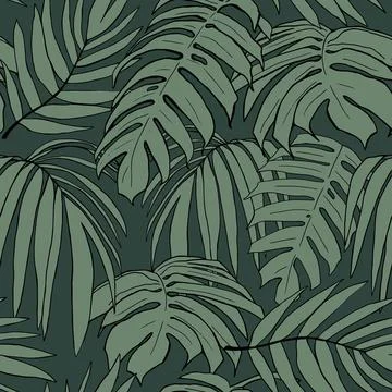 Jungle leaf seamless pattern. Graphic modern vector illustration. For fabric, Stock Illustration