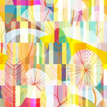 Jungle multicolored seamless pattern with plants, leaves, forest theme. Hand Stock Illustration