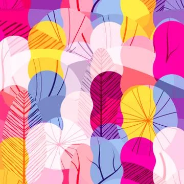 Jungle multicolored seamless pattern with plants, leaves, forest theme. Hand Stock Illustration