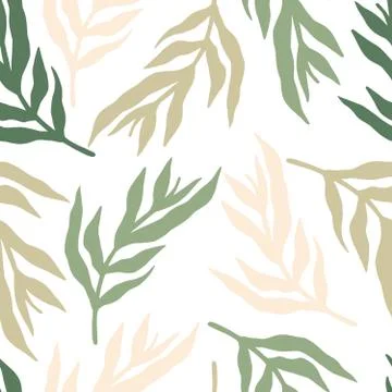 Jungle plants leaves seamless pattern on white background.Vintage floral wall Stock Illustration