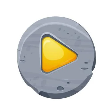 Jungle play or start button with stone in funny cartoon style isolated on white Illustrazione stock