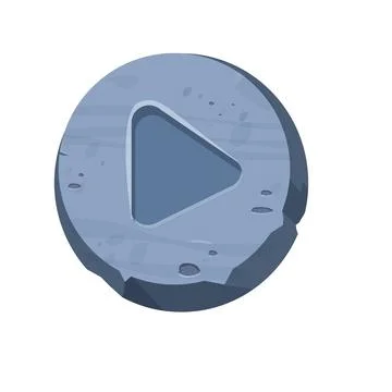 Jungle play or start button with stone in funny cartoon style isolated on white Stockillustratie