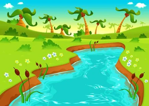 Jungle with pond. Stock-Illustration