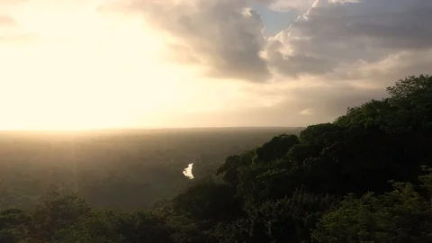 Jungle River Mountain Sunset Drone Shot 4K 스톡 동영상 114848425