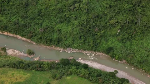 Jungle River Remote Wilderness Rainforest Aerial Drone Helicopter Search Stock-Footage 165295360