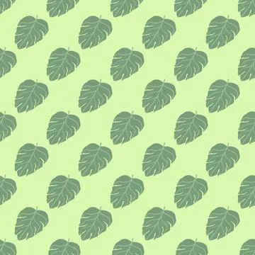 Jungle seamless foliage pattern with doodle green monstera leaf silhouettes p Stock Illustration