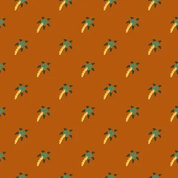 Jungle seamless pattern with small palm tree shapes. Orange background. Brigh Stock Illustration