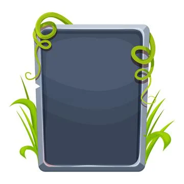 Jungle stone frame with grass and liana, user interface, menu board in comic Illustrazione stock