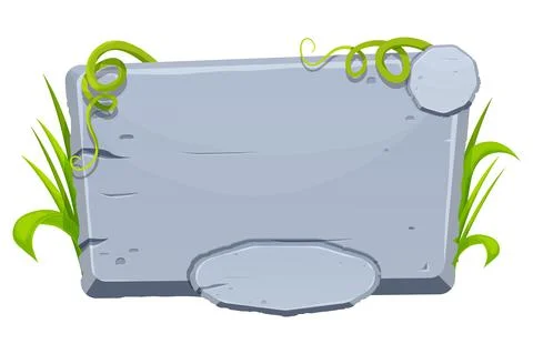 Jungle stone frame with grass and liana, user interface, menu board in comic Stock Illustration