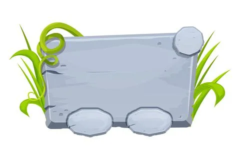 Jungle stone frame with grass and liana, user interface, menu board in comic Stock Illustration