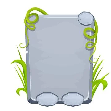 Jungle stone frame with grass and liana, user interface, menu board in comic 스톡 일러스트