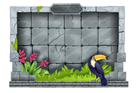 Jungle stone game frame, vector tropical interface panel border Stock Illustration