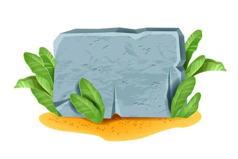 Jungle stone sign board, vector game menu rock tablet, tropical leaf, sand Ilustración de archivo