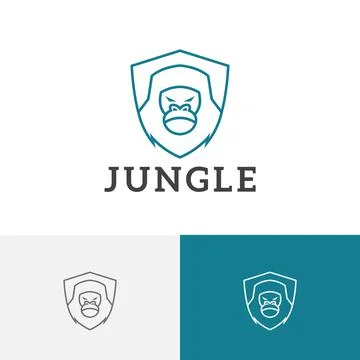 Jungle Strong Shield Gorilla Monkey Ape Rescue Line Logo Stock Illustration
