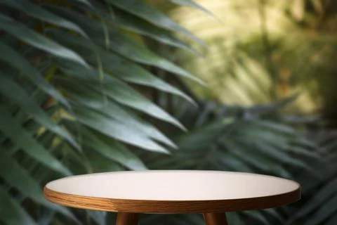 Jungle table background. Interior table for a cosmetic item against the backdrop Foto stock