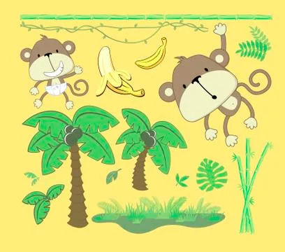 Jungle theme cartoon design elements Stock Illustration