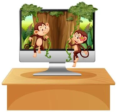 Jungle theme on computer background Stock Illustration