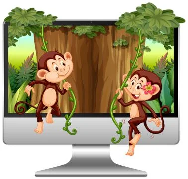 Jungle theme on computer background Stock Illustration