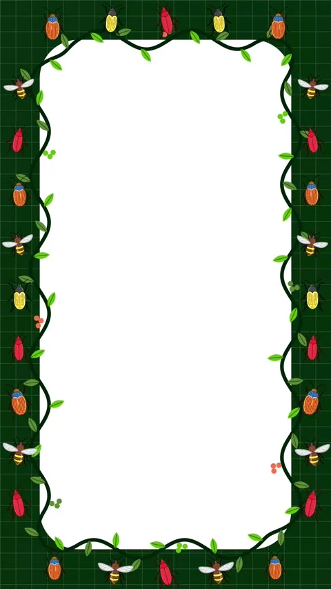 Jungle Themed Vertical Rounded Frame Animation with Crawling Insects and Leaves Stock Footage 347433011