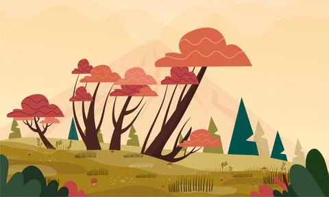 Jungle tropical landscape vector background design Stock Illustration