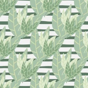Jungle tropical leaves seamless pattern on stripes. Abstract exotic foliage w Stock Illustration