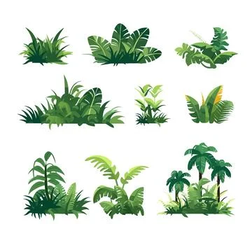 Jungle vegetation set vector isolated Stock Illustration