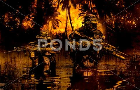 Jungle warfare unit Stock Photos