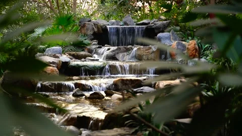 Jungle waterfall cascade in tropical rainforest with rock and turquoise blue pon Vídeos de archivo 145886343