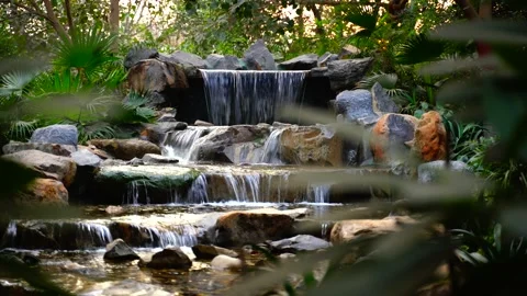 Jungle waterfall cascade in tropical rainforest with rock and turquoise blue pon 動画素材 145886403