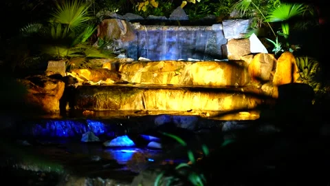 Jungle waterfall cascade in tropical rainforest with rock and turquoise blue pon Видео 145886427