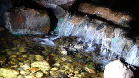 Jungle waterfall cascade in tropical rainforest with rock and turquoise blue pon Stock Footage 145886433