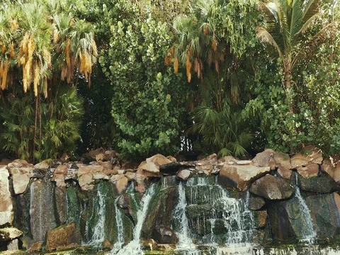 Jungle waterfall cascading down a rocky. Tropical Stock Footage 71653455