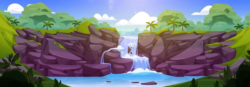 Jungle waterfall landscape Stock Illustration